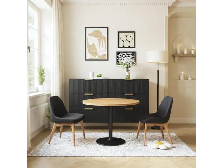 FurnitureR Schwarzer Buffet-Sideboard, Modernes Design, Partikelschalengestaltung, Stauraum für Esszimmer, Elegante Löwengriffen