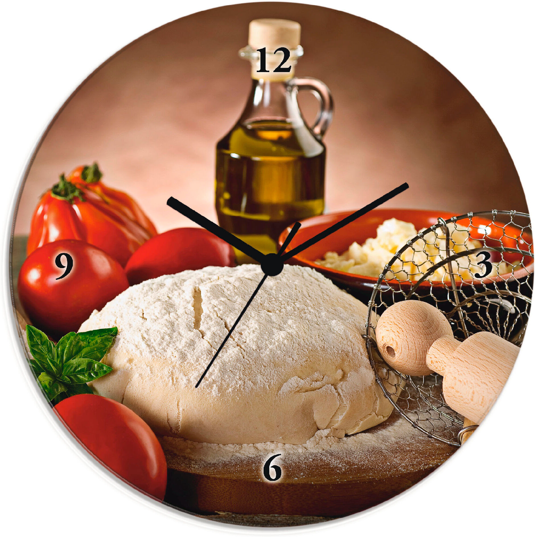 Wanduhr ARTLAND "Teig für Pizza", beige (natur), T:1,8cm, Wanduhren, Wanduhr, wahlweise mit Quarz- oder Funkuhrwerk, lautlos ohne Tickgeräusche natur Ø 30cm, Funkuhr