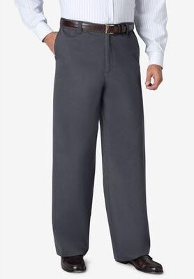 Men's Big & Tall Wide Leg Wrinkle Free Expandable Dress Pant by KingSize in Carbon (Size 54 40)