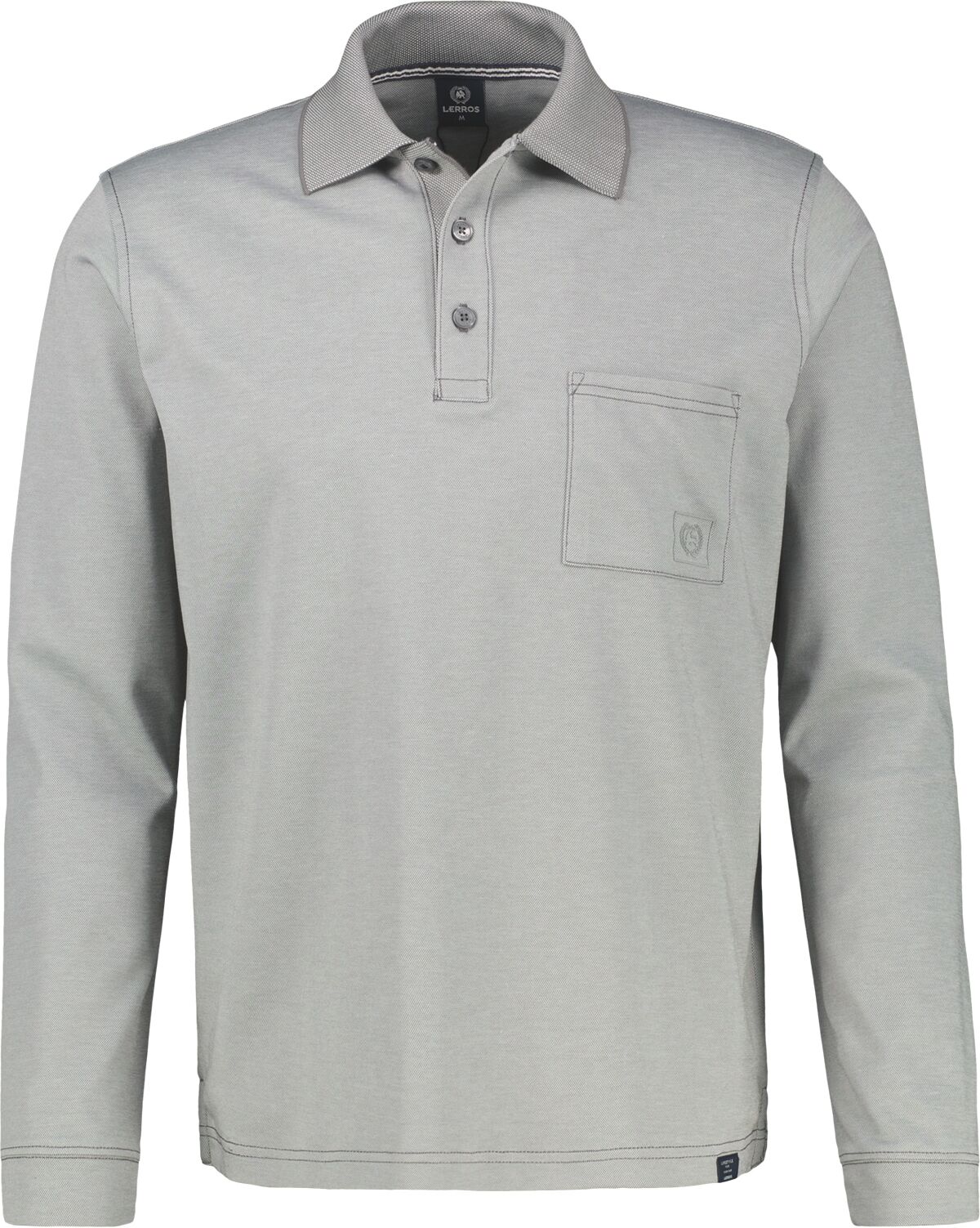 Poloshirt LERROS "Langarm Polo mit Brusttasche in Grossen Grössen", Herren, Gr. 4XL, grau (basalt grau), 52% Baumwolle, 48% Polyester, ohne Ausschnitt, Shirts Poloshirt basalt grau 4XL