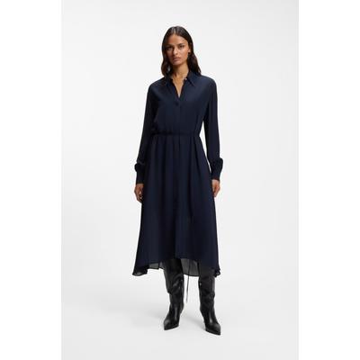 Hemdblusenkleid BOSS ORANGE "Dristella Premium Damenmode", Damen, Gr. 40, N-Gr, schwarz (dunkelblau 408), Web, Obermaterial: 100% Viskose, unifarben, Midi, 2-Knopf-Manschette, Kleider, aus Crêpe de Chine, Midi-Länge