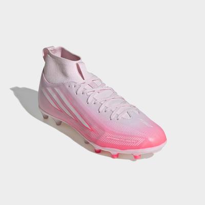 Fußballschuh ADIDAS PERFORMANCE "F50 SPARKFUSION LEAGUE KIDS, NATURRASEN / KUNSTRASEN, HALBHOCH", Herren, Gr. 33, pink (solar turbo, ftwr weiß, distilled pink), Synthetik, Textil, Schuhe Fußballschuh, für Rasen und Kunstrasenplätze geeignet
