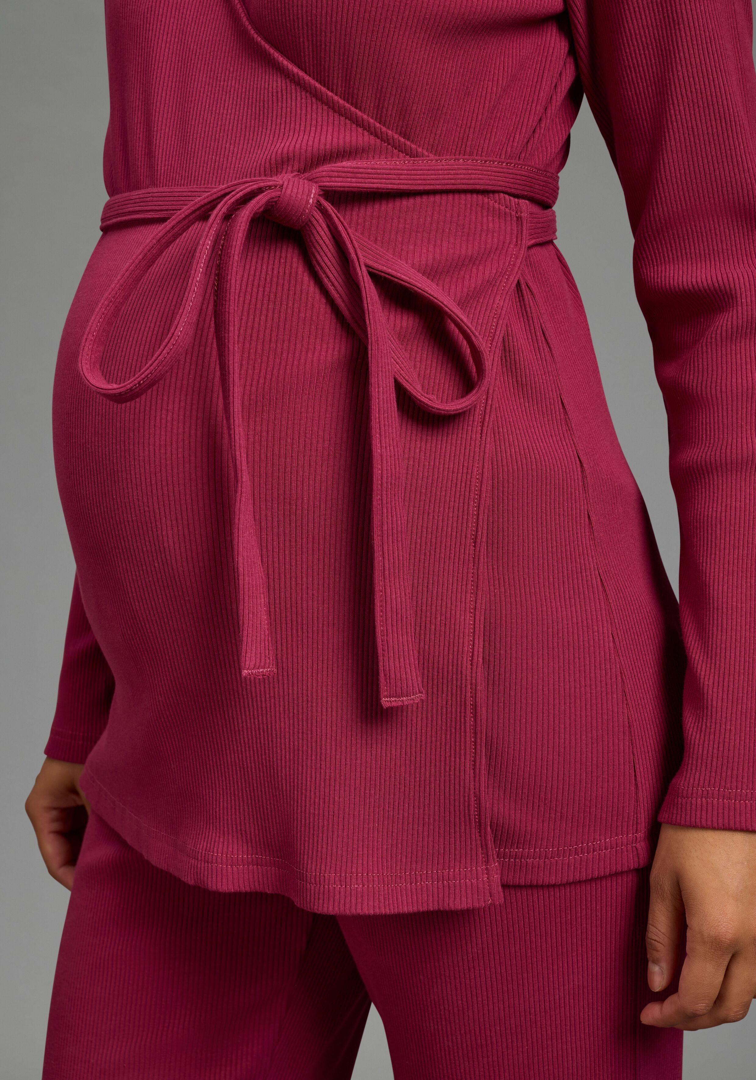 Umstandsshirt NEUN MONATE "Stillshirt, Wickelrippenshirt für Schwangerschaft und Stillzeit", Damen, Gr. 40/42, pink (bordeaux), Jersey, Obermaterial: 95% Baumwolle, 5% Elasthan, Basic, Basic, Shirts Umstandsshirt, Wickelshirt aus Rippware für Schwangersch