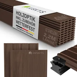 Juskys WPC Terrassendielen 4 m2 – 220 cm Dielen, wetterfest inkl. Unterkonstruktion – Braun