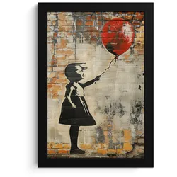 POSTER MIT RAHMEN Graffiti - Banksy - Mädchen - Straßenkunst Poster 20x30 cm