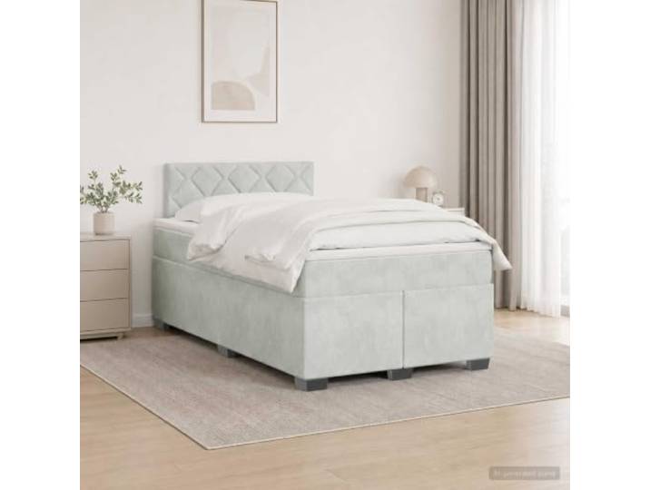 Boxspringbett mit Matratze Hellgrau 120 x 200 cm Kopfteil verstellbar 78-88 cm, Taschenfederkern, mittlere Steifigkeit, Topper 5 cm, Samt, Technik-Holz, Bezüge