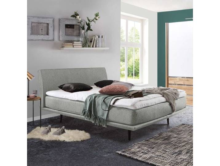 Boxspringbett Erendor Webstoff 200x200cm Taschenfederkern-Box Härtegrad: H2 Eiche skandinavisch, mit Partnerbezug