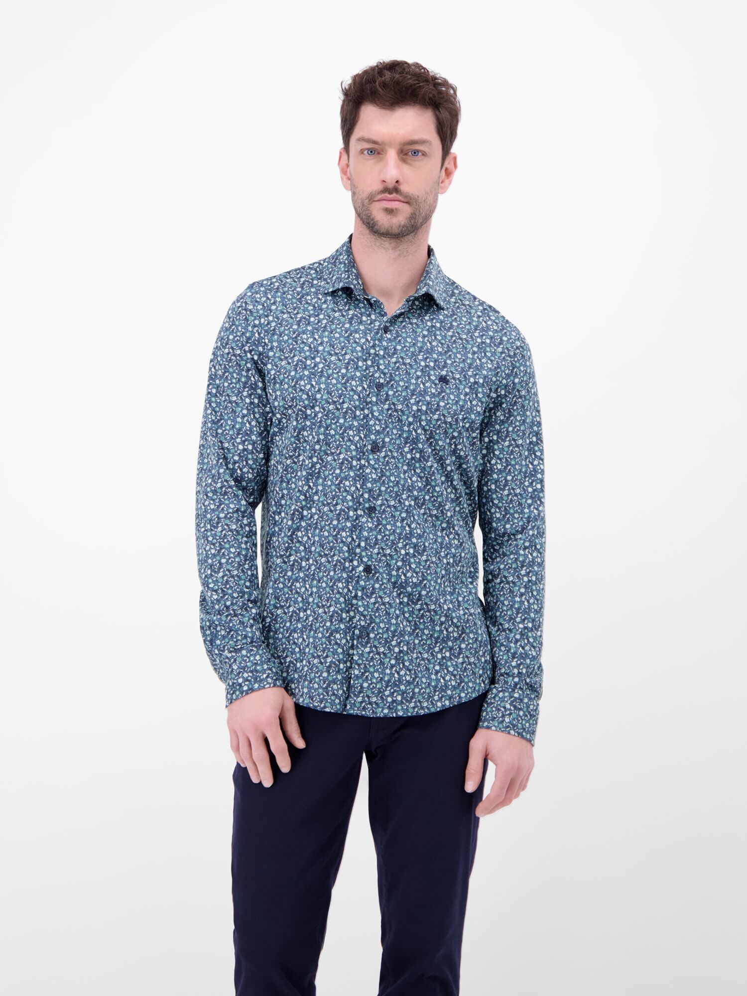 Langarmhemd LERROS "Jerseyhemd mit Haifischkragen", Herren, Gr. 3XL, Normalgrößen, arctic blau, 100% Baumwolle, Hemden