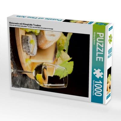 CALVENDO Puzzle Weisswein mit Käseplatte Trauben 1000 Teile Puzzle hoch | 1000 Teile Lege-Größe 64 × 48 cm Foto-Puzzle für glückliche Stunden