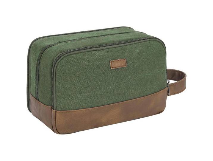 Kulturtasche Herren Grün Canvas/Kunstleder 25 cm, 5x2x5 cm, Badaccessoires, Kosmetikdosen