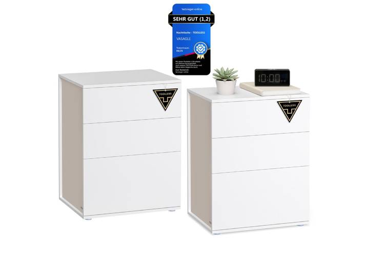 Ensembles de 2 tables de chevet avec 3 tiroirs blanc
