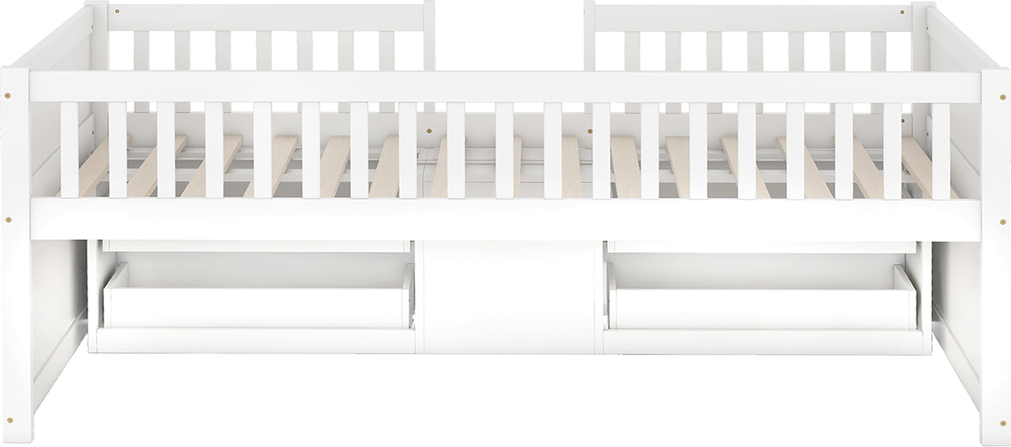 Halbhohes Bett mit 4 Schubladen Geländer Leiter Jugendbett Kinderbett Minimalistischer Stil Stauraumbetten 90*200cm Weiß