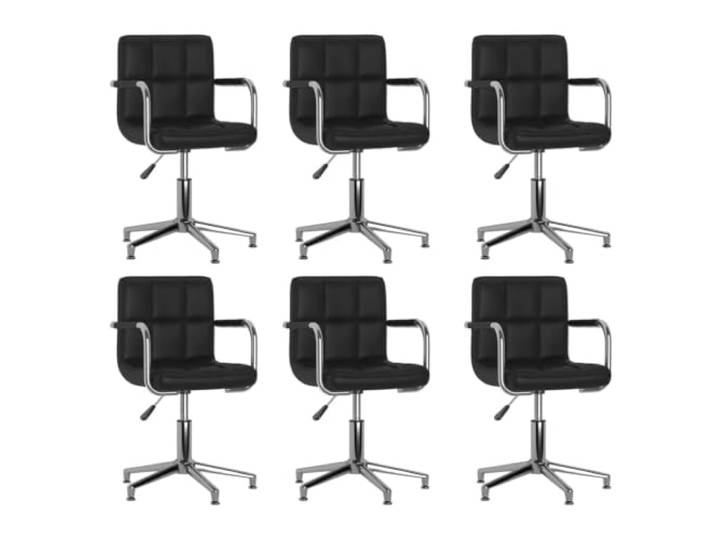 Todiikf Esszimmerstühle 6er Set Drehbar Schwarz Kunstleder Höhensitz Pflegeleichte Drehstühle für Küche und Esszimmer mit verchromtem Stahlgestell und 360-Grad-Rotation für hohen Komfort.