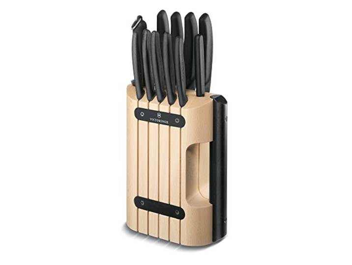Victorinox Swiss Classic Messerblock mit Inhalt, 11-teilig, Küche, Schwarz Bestückter Messerblock aus Buchenholz mit 11 Küchenmessern, Santokumesser, Brotmesser und Wetzstahl. Swiss Made