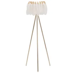 Mauro Ferretti Stehleuchte "Feather Stand" 147 cm – Glamouröse goldene Metall-Stehleuchte mit weißem Federschirm – E27 40 W – Modernes Design
