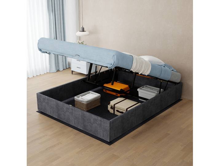 Lit Adulte 140x200 Tissu Gris Structure Métal Moderne Havrya