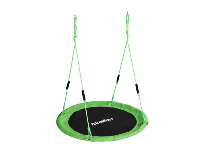 Relaxdays balançoire-nid Ronde\, poignées rembourrées\, pour Enfants\, réglable\, extérieur\, Ø120 cm\, jusqu'à 100 kg\, Verte