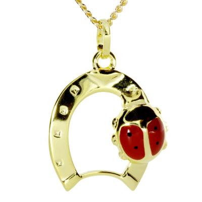 Kette mit Anhänger OSTSEE-SCHMUCK "Ostsee-Schmuck Kette mit Anhänger Hufeisen mit Marienkäfer" Gr. 45, gold, Halsketten, Damen, 45cm, Gelbgold 333, L: 42