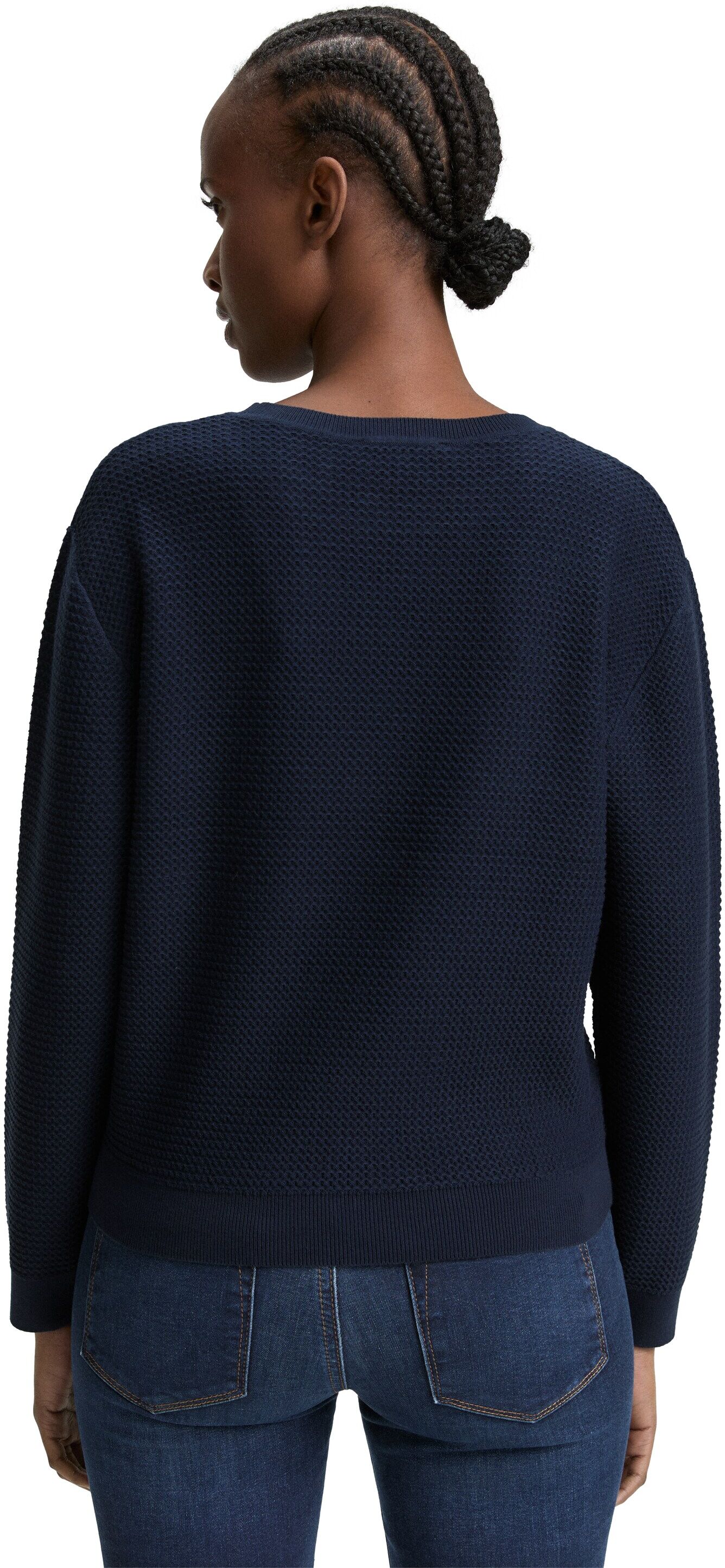 V-Ausschnitt-Pullover TOM TAILOR DENIM, Damen, Gr. XS (34), blau (sky captain blau), Strick, Obermaterial: 100% Baumwolle, unifarben, relaxed fit taillenbedeckt, Rundhals, Rippbündchen, Pullover V-Ausschnitt-Pullover, mit Rippbündchen sky captain blau XS 