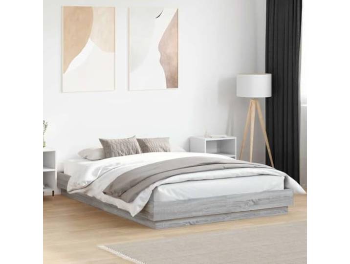 RJPLMFV Bettgestell, 120 x 200 cm, Sonoma, Grau, ohne Matratze Langlebiges Ingenieurholz, Latten aus Sperrholz, Lattenrost inklusive, stabil und robust