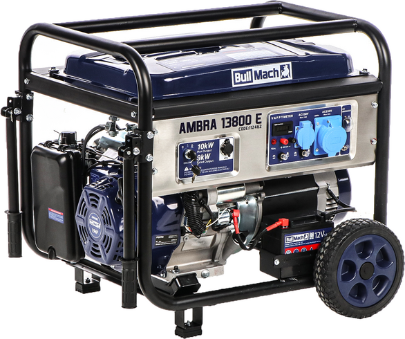 BullMach AMBRA 13800 E - Generatore di corrente carrellato a benzina con AVR 10 kW - Continua 9 kW Monofase