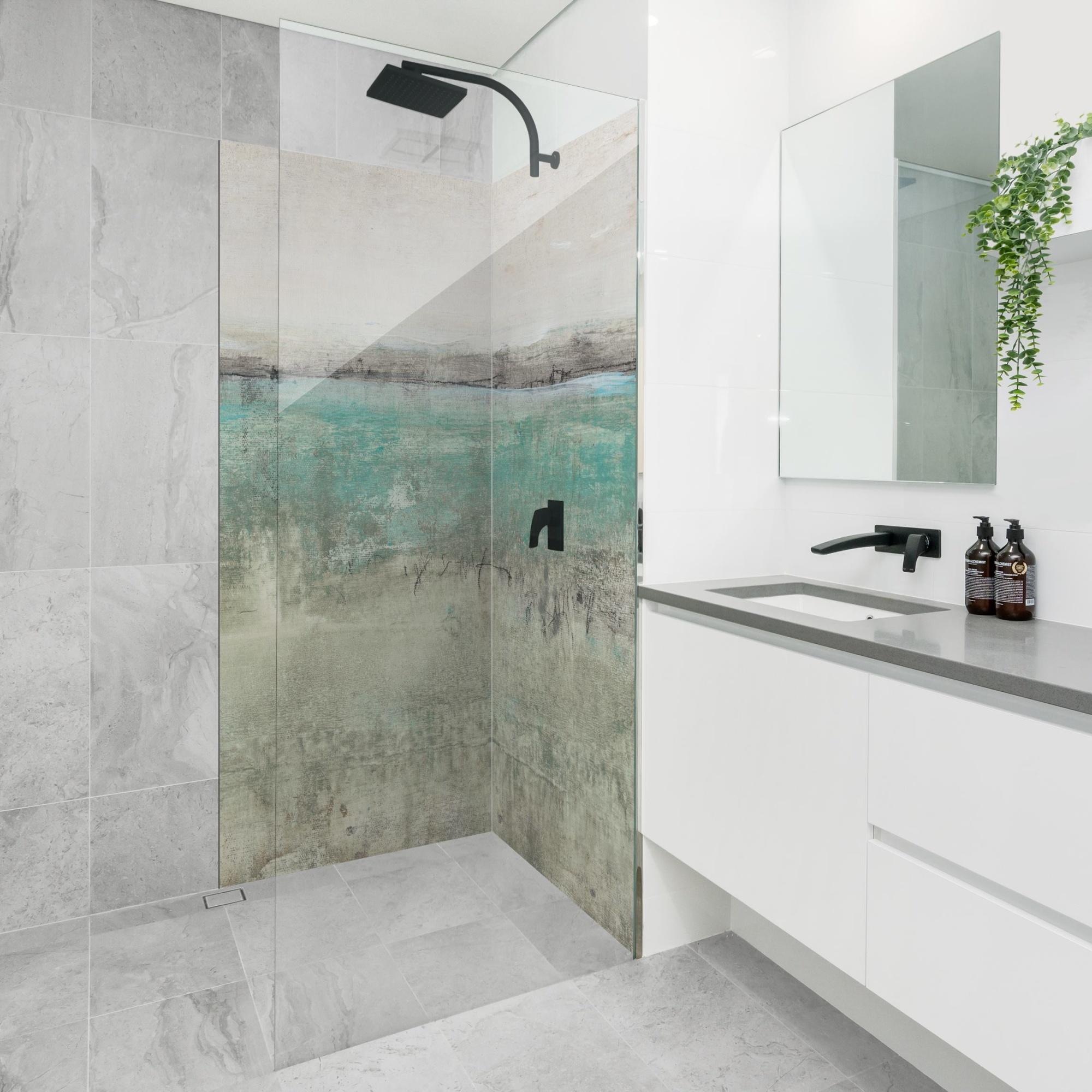 Duschrückwand originell selbstklebend - 0.35 mm Wandpaneel wasserfest Design türkis Abstrakt Badrückwand fugenlos Smart matt 110x210 cm