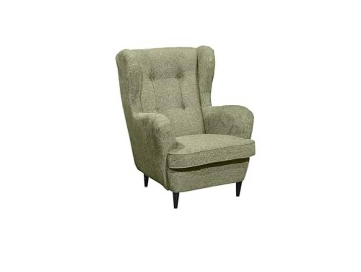 möbelando Ohrensessel >Oskar< in Olive, 78/102/98 cm (B/H/T), Stoffbezug 100% Polyester, geknöpfte Polsterung, Nosagfederkern, Schwarze Massivholzfüße, Zeitloses Design.