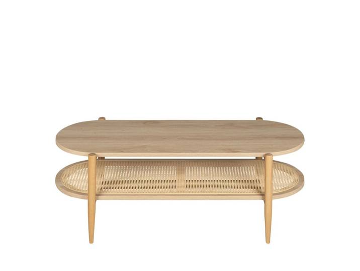 Table basse ovale en bois et cannage - bois clair