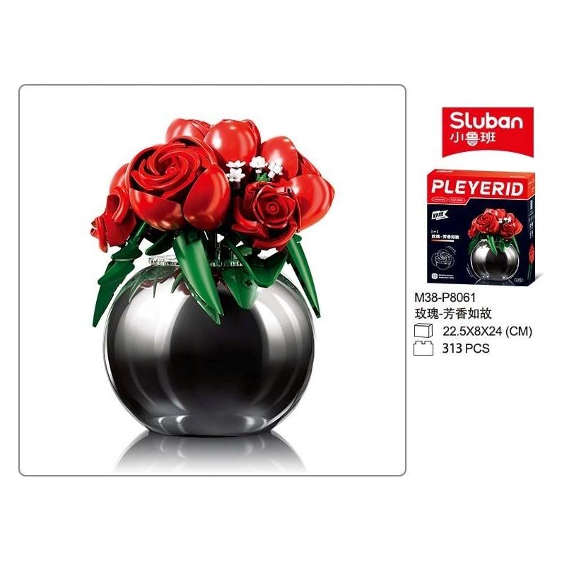 Sluban Pleyerid Blume Rote Rosen 313 St. Klemmbausteine - Bauspielzeug M38-P8061 (M38-P8061)