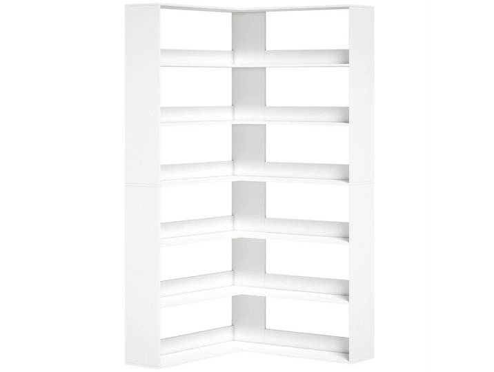 Homcom Bücherregal Spanplatte Weiß, Holzwerkstoff, Nachbildung, 7 Fächer, L-Form, 90x180x90 cm, Wohnzimmer, Regal, Bücherregale
