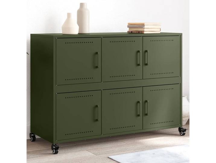 vidaXL Sideboard vidaXL Sideboard Olivgrün 100,5x39x72 cm Stahl