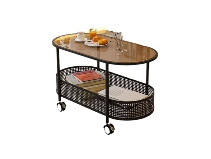 twwhyg Beweglicher Couchtisch mit Rollen, Rockboard-Beistelltisch for das Wohnzimmer(Brown,L 80CM)