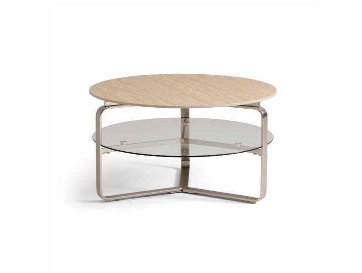 Strata Couchtisch, Keramik Travertin Glas Ø80