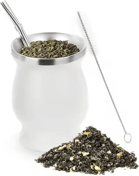 Uplift Curations 230 ML Stainless Steel Mate Cup Double Wall Portable Tea Mug With Bombillas & Brush white
