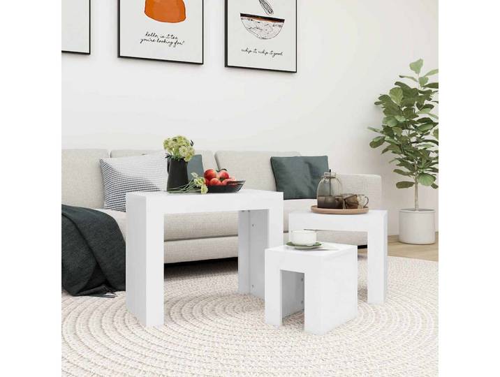 vidaXL Couchtisch vidaXL Satztische 3-tlg. Weiß Holzwerkstoff