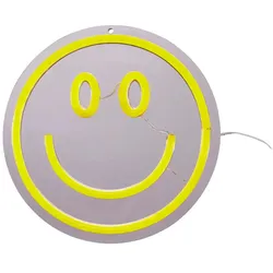 Neon Wanddekoration Smiley   , silber , Glas , Maße (cm): B: 22 H: 22 T: 2.0