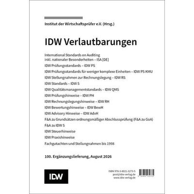 IDW Verlautbarungen - 100. Ergänzungslieferung, August 2026, Zubehör von , IDW Verlag GmbH, 978-3-8021-3273-5