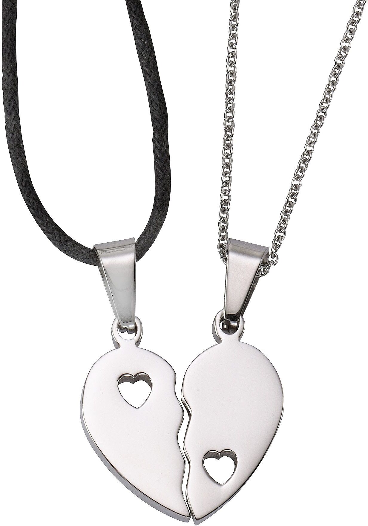 Schmuckset FIRETTI "Multipack Schmuck Geschenk Halsketten LIEBE", schwarz (edelstahlfarben, schwarz), Schmuck_Sets, Damen, Edelstahl, Textil, Schmuckset edelstahlfarben, schwarz Einheitsgröße