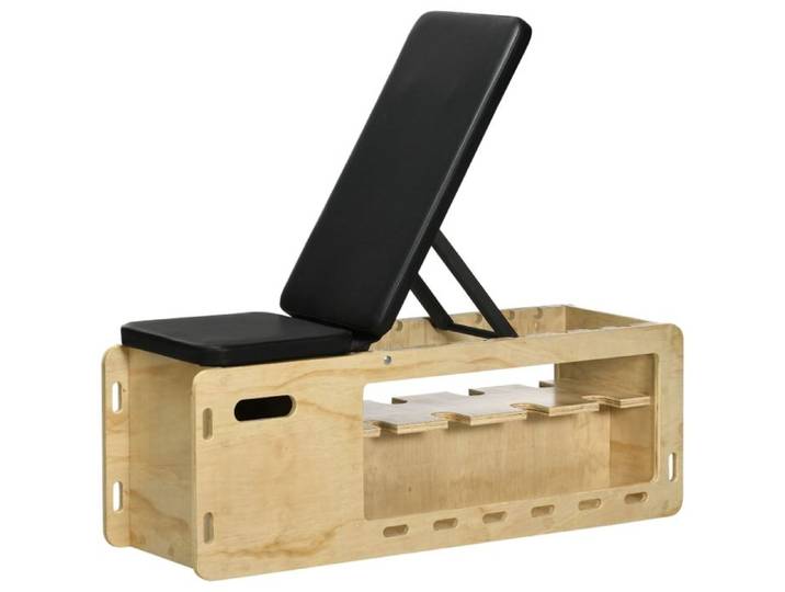 Banc d'entraînement réglable - Bois massif - 110x35x107 cm - 22 kg - Support d'haltères intégré - Bandes de résistance