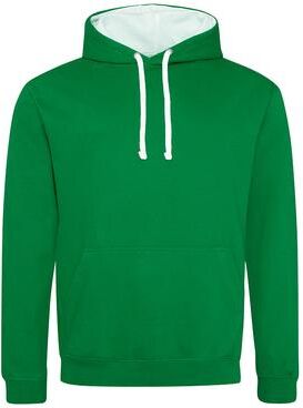 Just Hoods By AWDis JHA003 Varsity Contrast Hoodie in Kelly/Artic White size 2XL   Ringspun Cotton