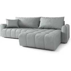 ECKSOFA FRIGA Hellgrau Velours-Stoff mit Schlaffunktion