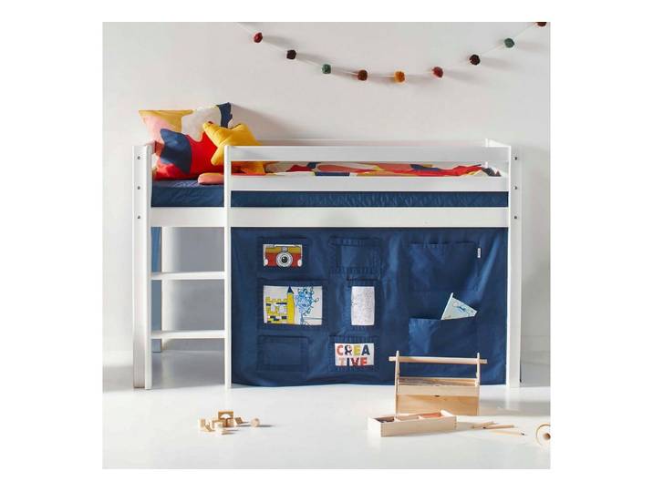 Hoppekids Hochbett ECO Dream, Kinderbett, Spielbett, Halbhohes Bett aus Massivholz inkl. Vorhang-Set Creator, Bettgröße & Matratze wählbar