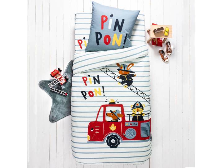 Linge de lit enfant à motifs Pompiers - coton 57 fils/cm² - Blancheporte