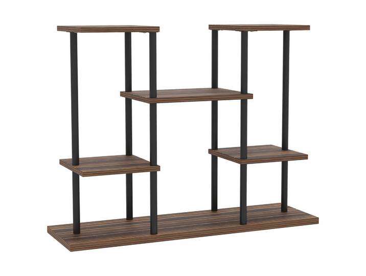 Outsunny Blumenständer Stahl Tannenholz Verkohlt, Dunkelbraun, Metall, 24x61.5x80 cm, Wohnzimmer, Wohnzimmertische, Blumenständer