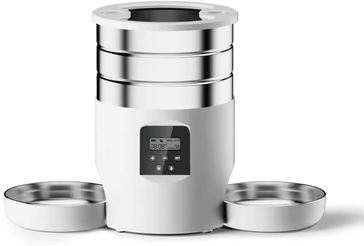 Inspire Curations SmartServe WiFi Automatic Pet Feeder With Dual Stainless Steel Bowls button White Feeder l 4l