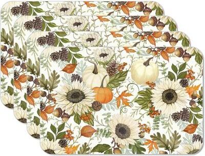 CounterArt Farmhouse Fall 4 Pack Reversible Easy Care Flexible Plastic Placemats Made in The USA BPA Free PVC Free Easily Wipes Clean