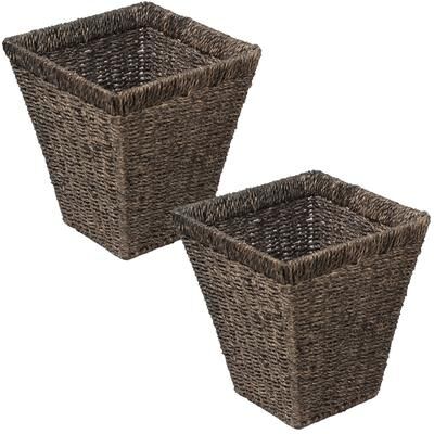 happimess Alden Rustic Bohemian Handwoven Seagrass 2.3-Gallon Tapered Square Wicker Watebasket (Set of 2)