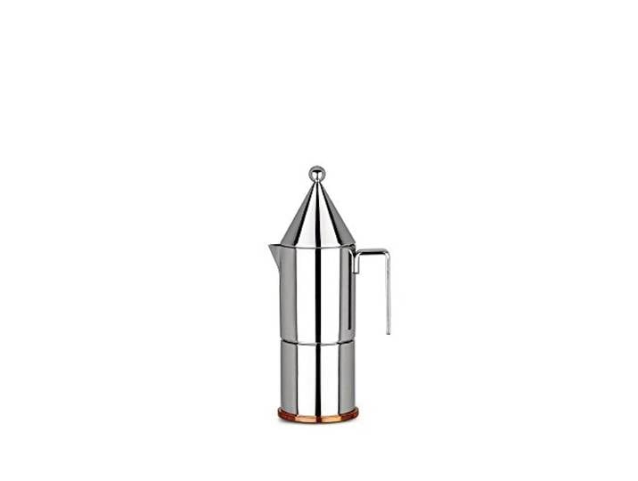 Alessi La Conica - Espressokocher mit Kupferboden, Stahl, 3 Tassen Espressokocher, entworfen von Aldo Rossi, mit Kupferboden für eine gleichmäßige Wärmeverteilung