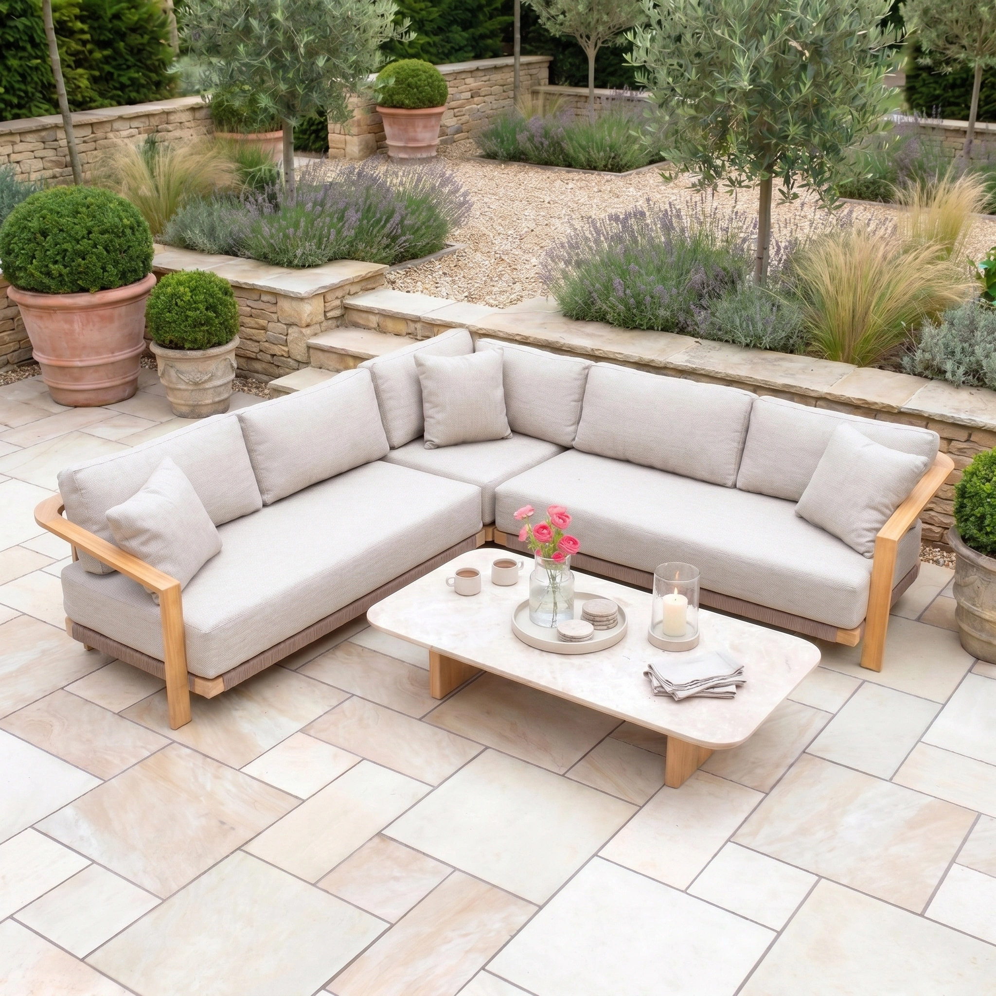 Harbour Lifestyle Tivoli Corner Set with Marble Coffee Table in Fawn
