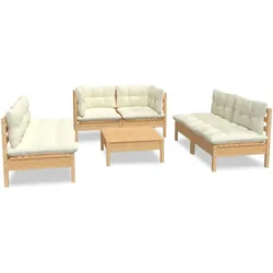 Helloshop26 - Gartenmöbel-Set 7-teilig mit cremefarbenen Kissen massives Kiefernholz 02_0017175